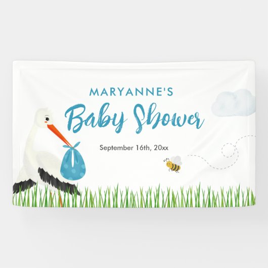 Rustieke Ooievaar met Bee & Butterfly Boy Baby sho Spandoek (Horizontaal)