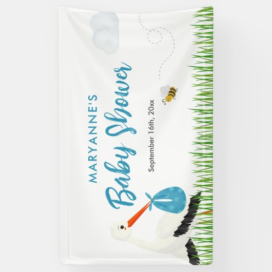Rustieke Ooievaar met Bee & Butterfly Boy Baby sho Spandoek (Verticaal)