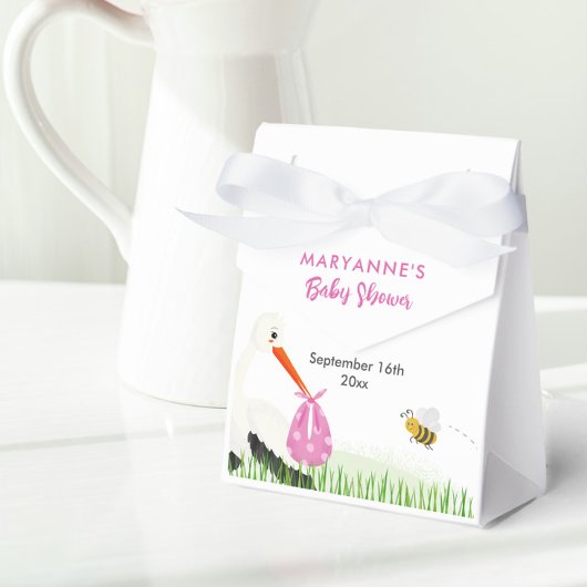 Rustieke Ooievaar met Bee & Vlinder Meisje Baby sh Bedankdoosjes