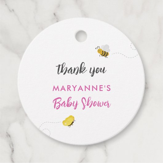 Rustieke Ooievaar met Bee & Vlinder Meisje Baby sh Bedankjes Labels (Voorkant)
