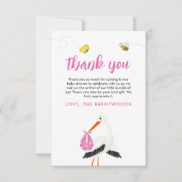 Rustieke Ooievaar met Bee & Vlinder Meisje Baby sh Bedankkaart