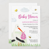 Rustieke Ooievaar met Bee & Vlinder Meisje Baby sh Kaart (Voorkant / Achterkant)