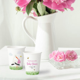 Rustieke Ooievaar met Bee & Vlinder Meisje Baby sh Papieren Bekers