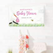 Rustieke Ooievaar met Bee & Vlinder Meisje Baby sh Spandoek (Insitu)