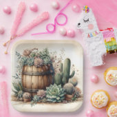 Rustieke opstelling van vetplanten en cactussen papieren bordje (Feest)