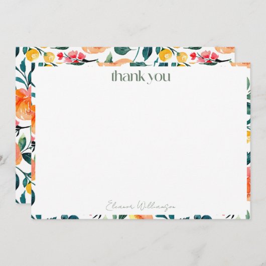 Rustieke Oranje Bloemen Aangepaste Bruidsdouche Na Bedankkaart (Voorkant / Achterkant)