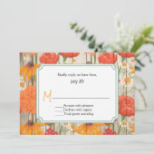 Rustieke Oranje Bloemen Bruiloft RSVP Kaart (Staand voorkant)
