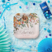 Rustieke Oranje Bloemige Herfst Bruidsdouche  Papieren Bordje (Feest)