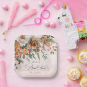 Rustieke Oranje Bloemige Herfst Bruidsdouche  Papieren Bordje (Feest)