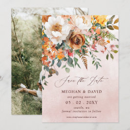 Rustieke Oranje Bloemige Herfst Foto Save The Date