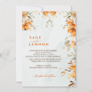 Rustieke Oranje Boho Waterverf Blush Bruiloft Kaart