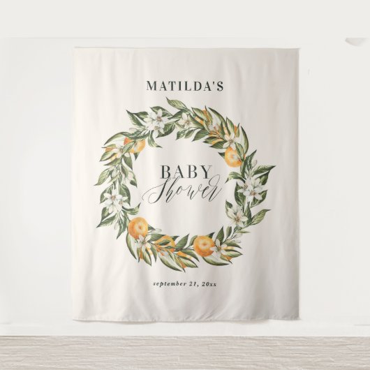 Rustieke oranje citrus botanische babyshowerfeestj wandkleed (Voorkant)