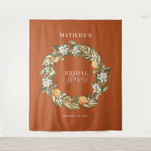Rustieke oranje citrus botanische bruidsdouche fee wandkleed (Voorkant)