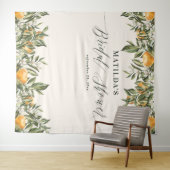 Rustieke oranje citrus botanische bruidsshowerfees wandkleed (In Situ (horizontaal))