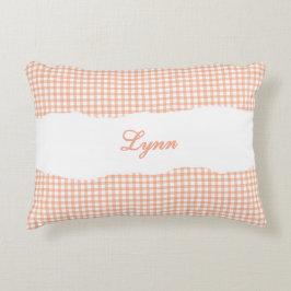 Rustieke Oranje Gingham Persoonlijke Naam Accent Kussen