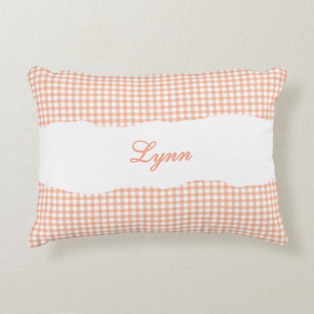 Rustieke Oranje Gingham Persoonlijke Naam Accent Kussen (Voorkant)