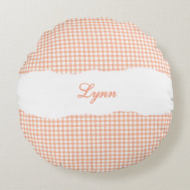 Rustieke Oranje Gingham Persoonlijke Naam Rond Kussen