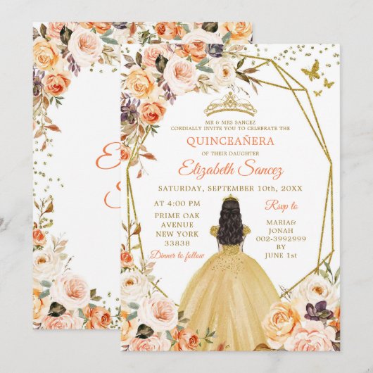 Rustieke Oranje Herfst Prinses Quinceañera Uitnodi Kaart (Voorkant / Achterkant)