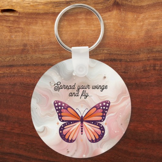 Rustieke Oranje Monarch Vlinder met Gezegde Sleutelhanger (Voorkant)