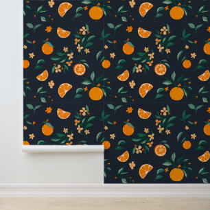 Rustieke Oranje Orchard Dark Navy Behang