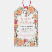 Rustieke Oranje Pine Bloemen Waterverf Kerst Cadeaulabel (Voorkant)