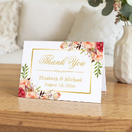 Rustieke oranje rozen bloemen gouden lijst bedankt