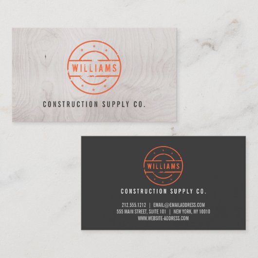 Rustieke Oranje stempel op Grijze Woodgrain constr Visitekaartje (Voorkant / Achterkant)