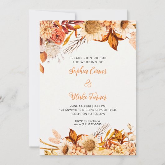 Rustieke Oranje Witte Bloemen Boho Crème Witte Tro Kaart (Voorkant)