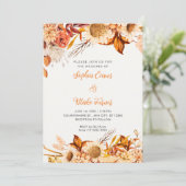 Rustieke Oranje Witte Bloemen Boho Crème Witte Tro Kaart (Staand voorkant)