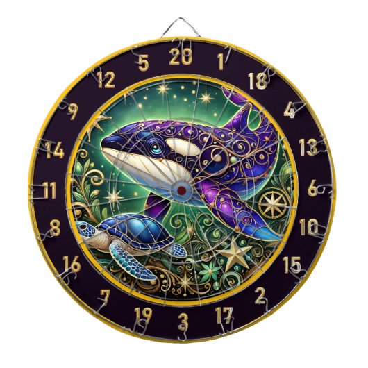 Rustieke Orka en Turtle Wall Art Dartbord (Voorkant)