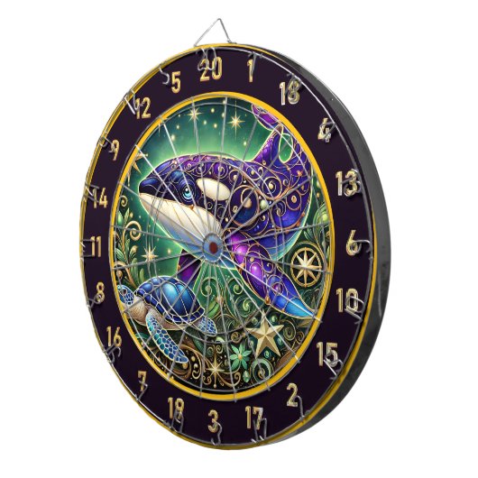 Rustieke Orka en Turtle Wall Art Dartbord (Voorkant Rechts)