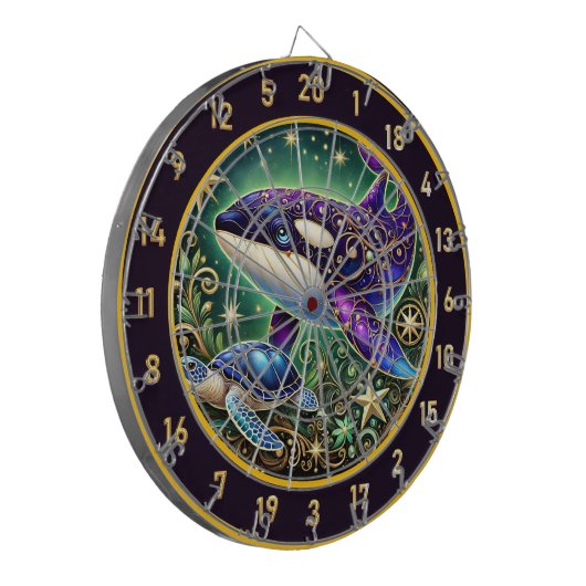 Rustieke Orka en Turtle Wall Art Dartbord (Voorkant Links)