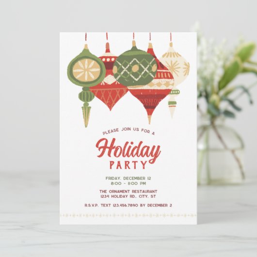 Rustieke Ornamenten Holiday Party Flat Holiday Kaa Feestdagenkaart (Staand voorkant)