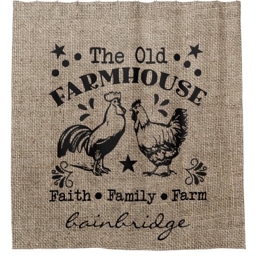 Rustieke oude boerderij gepersonaliseerd douchegordijn (Voorkant)