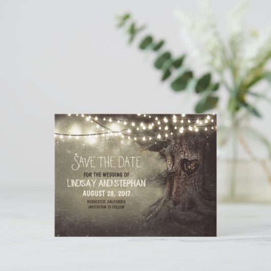 rustieke oude boom bewaar de datum briefkaarten (Staand voorkant)