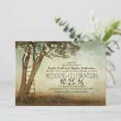 Rustieke oude boom & string lichten bruiloft uitno kaart (Staand voorkant)