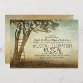 Rustieke oude boom & string lichten bruiloft uitno kaart (Voorkant / Achterkant)