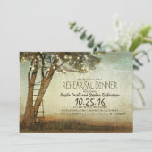 Rustieke oude boom & string lichten repetitie dine kaart (Staand voorkant)