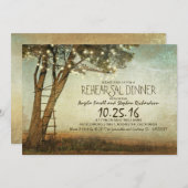 Rustieke oude boom & string lichten repetitie dine kaart (Voorkant / Achterkant)