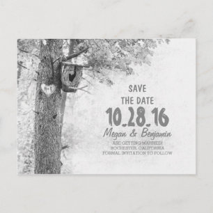 Rustieke oude boom zwart & wit save the date aankondigingskaart
