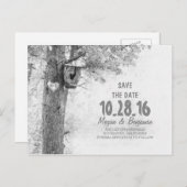 Rustieke oude boom zwart & wit save the date aankondigingskaart (Voorkant / Achterkant)