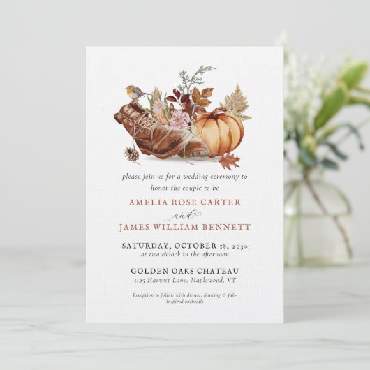 Rustieke Oude Laarzen Herfst Pompoen Boerderij Boh Kaart (Staand voorkant)