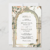 Rustieke Oude Mughal Arch Bloemen Moslim Bruiloft Kaart (Voorkant)