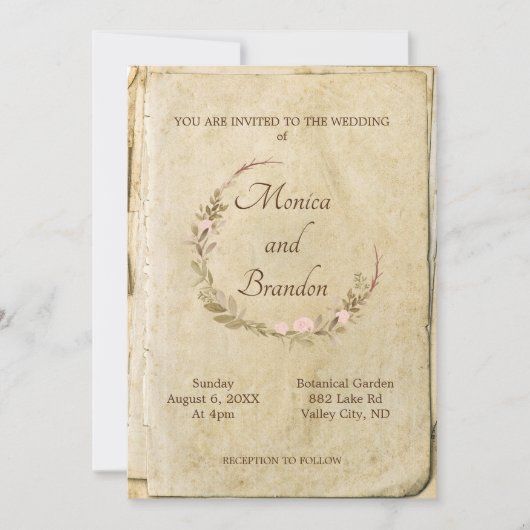 Rustieke oude papier vintage bruiloft uitnodiging (Voorkant)