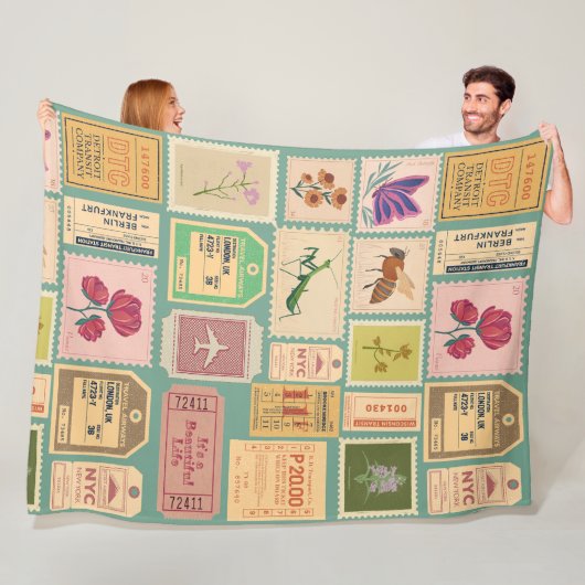  rustieke oude postzegels en cenima tickets fleece deken (In situ)