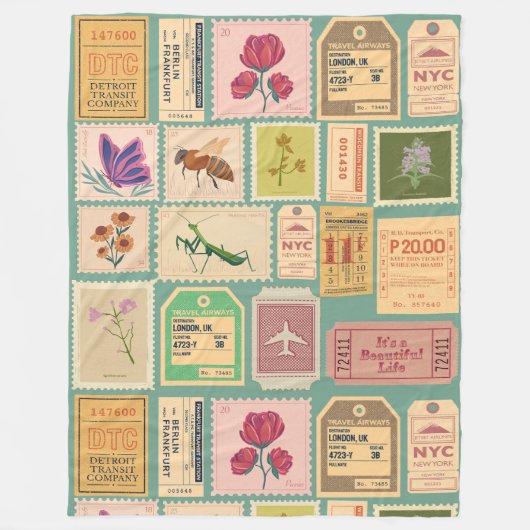  rustieke oude postzegels en cenima tickets fleece deken (Voorkant)