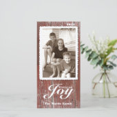 Rustieke Oude Rode Houten Kerst Foto Feestdagenkaart (Staand voorkant)