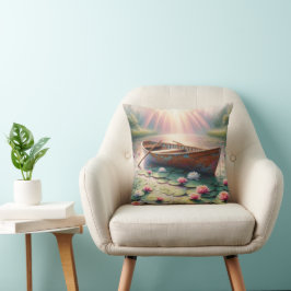 Rustieke oude roeiboot in Water Lilys Kussen