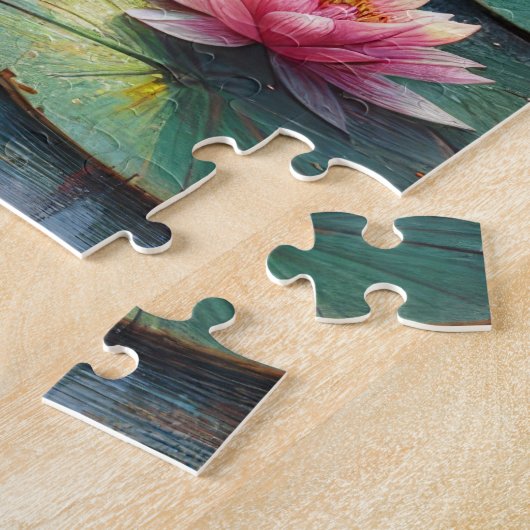 Rustieke oude roeiboot in waterlelies legpuzzel (Zijkant)