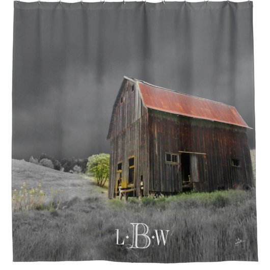 Rustieke Oude Schuur  Boerderij Custom Monogram Douchegordijn (Voorkant)